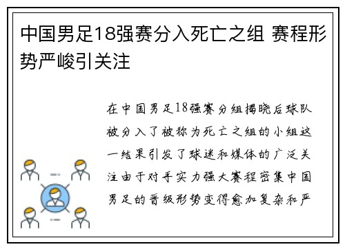 中国男足18强赛分入死亡之组 赛程形势严峻引关注